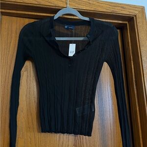 GAP- Black Sheer Rib Henley Top